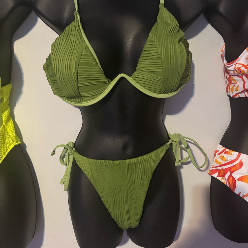 Green Textured Bikini Set